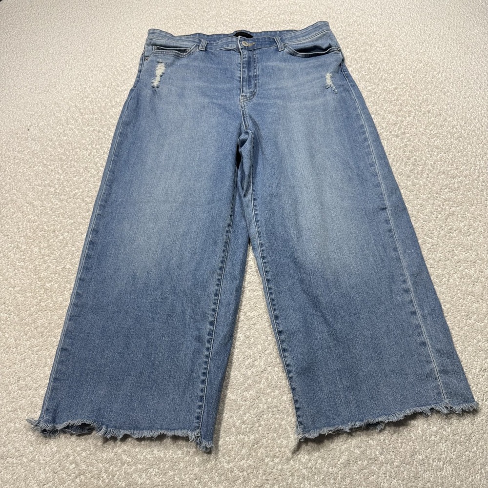 Uniqlo Jeans Womens 32 Blue Wide Leg High Rise Distressed Straight Denim Frayed